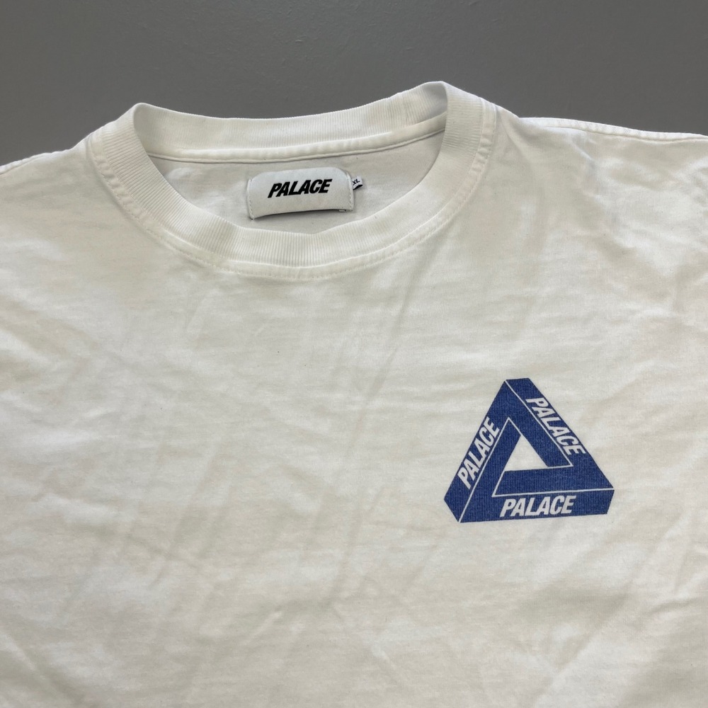 Palace T-Shirt Mens XL White Blue Tri-Ferg Logo Pink Striped Trim Streetwear - Picture 12 of 14